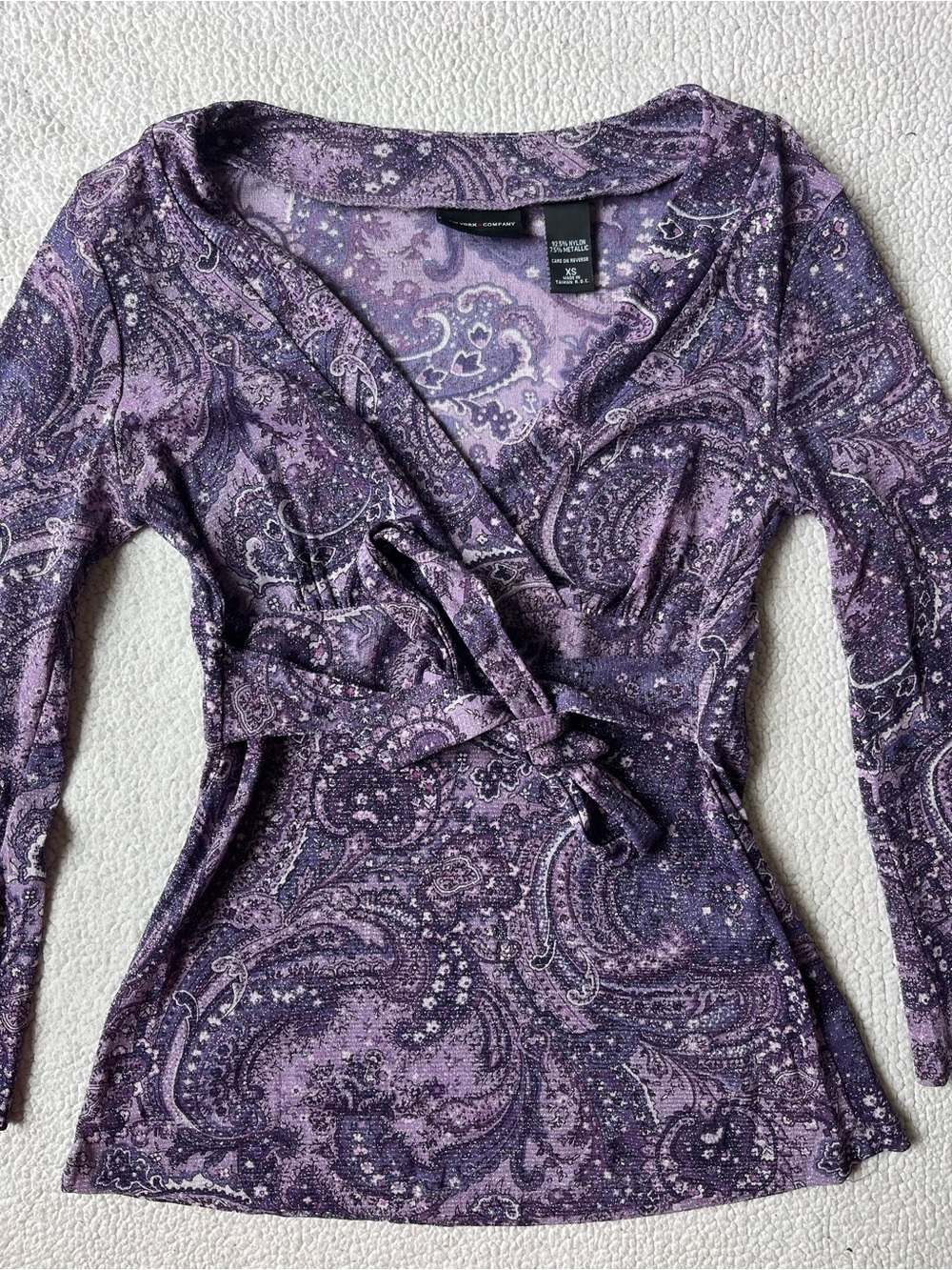 90S Y2K NY & CO PURPLE SHEER FLARE 70S INSPIRED GOING OUT TOP XS HIPPIE CHIC - Picture 3 of 7